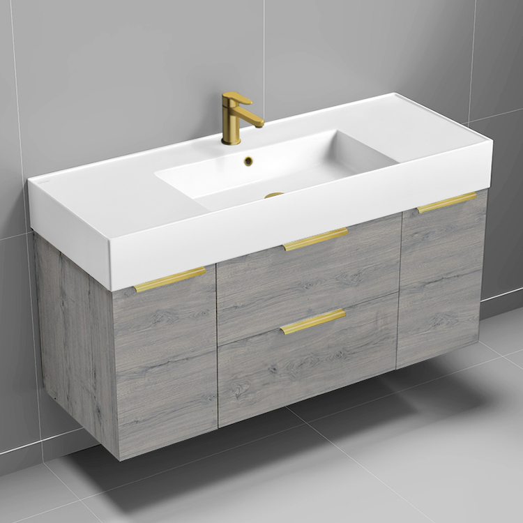 Bathroom Vanity Floating Bathroom Vanity, Modern, 48 Inch, Gold Handles Nameeks DERIN537